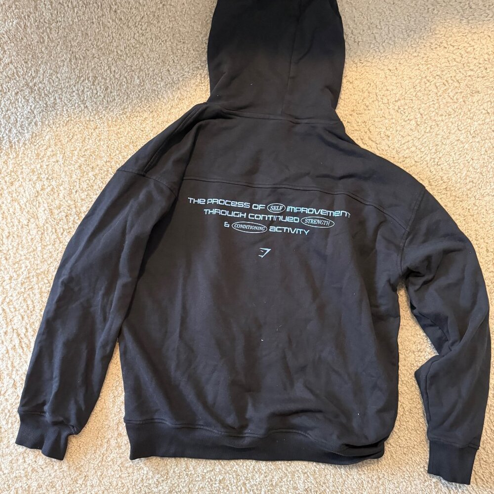 Black GymShark Hoodie with Blue Graphic - Picture 2 of 2
